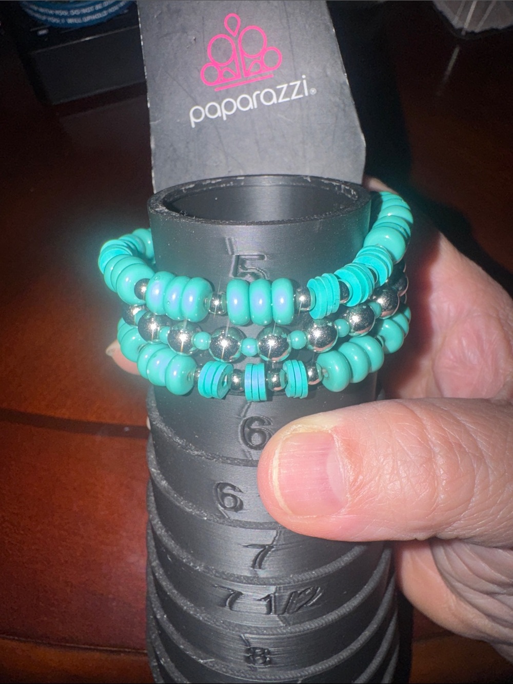 paparazzi Turquoise and Silver Beaded Stretch Bracelet Set - Picture 1 of 3